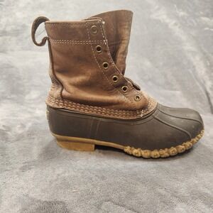 LL Bean Boots Bean Boots Womens 7 Wide Brown Leather Duck Made In Maine Vintage